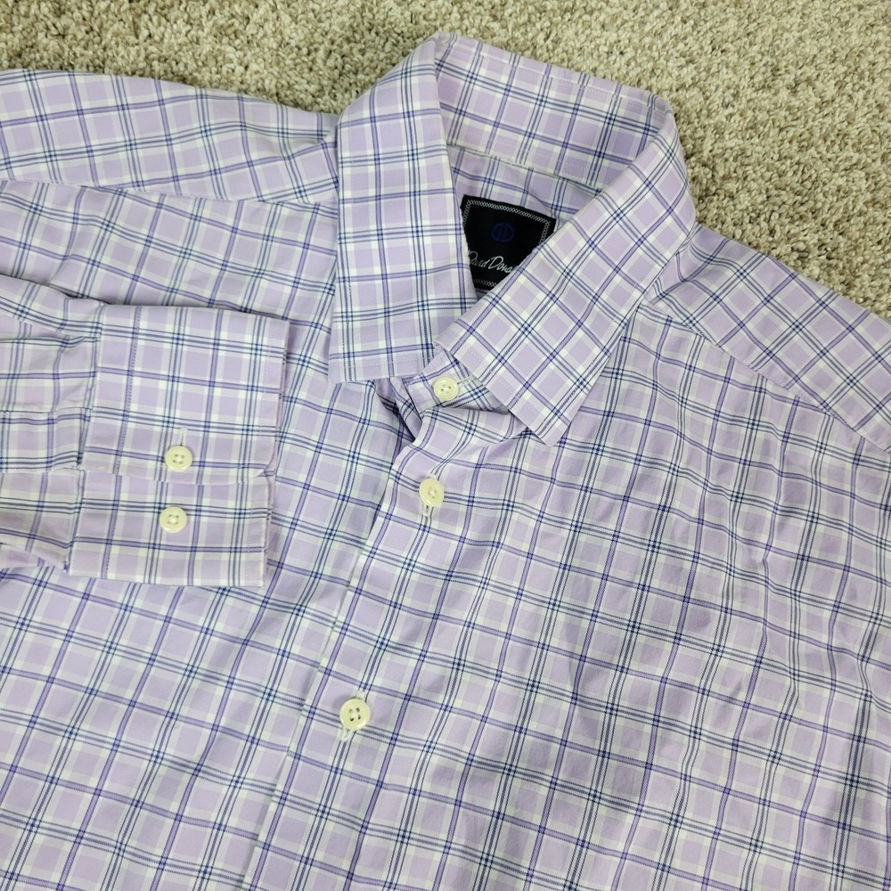 David‎ Donahue Mens 16.5-34/35 Purple White Plaid Button Up Long Sleeve